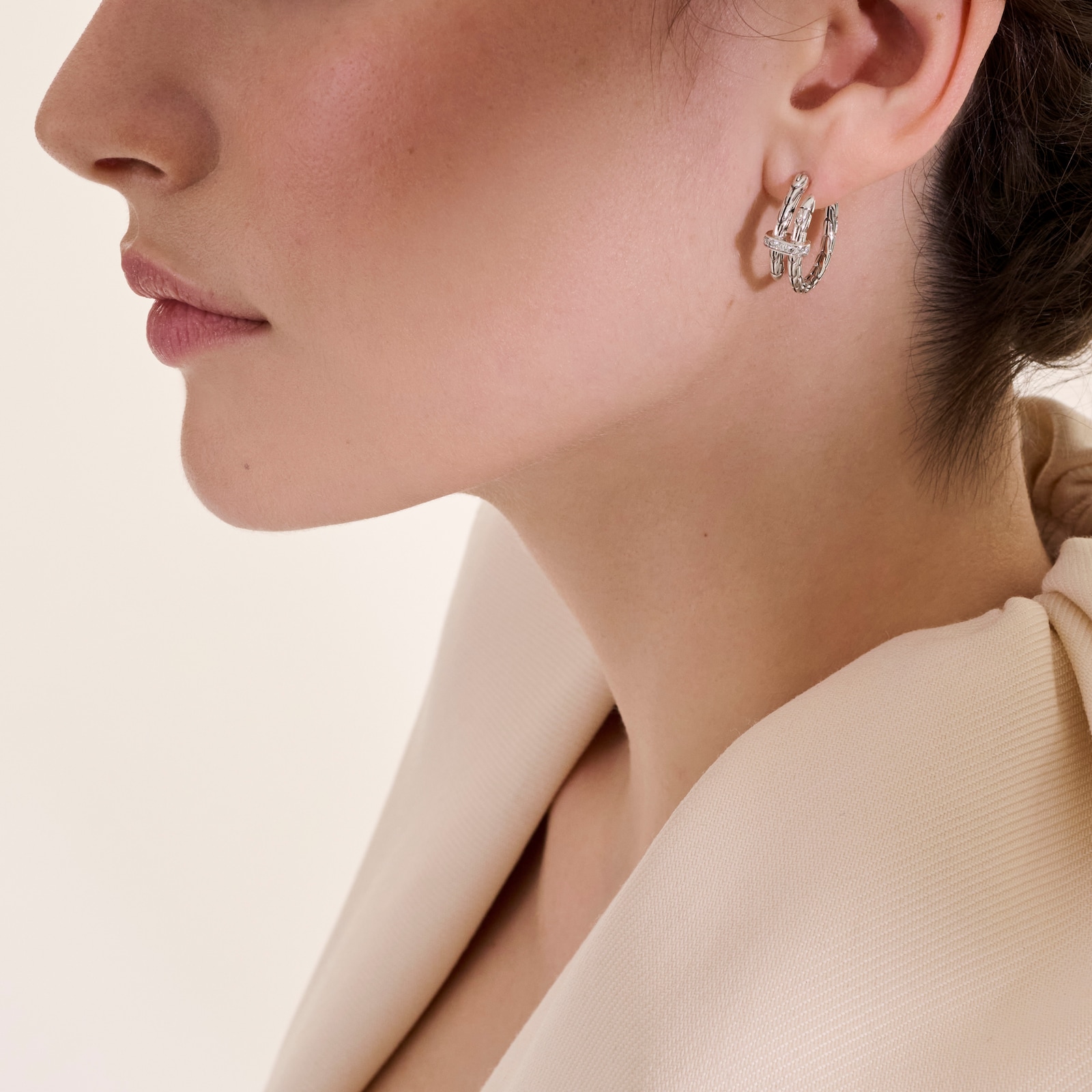 John Hardy Sterling Silver Spear Diamond Hoop Earrings