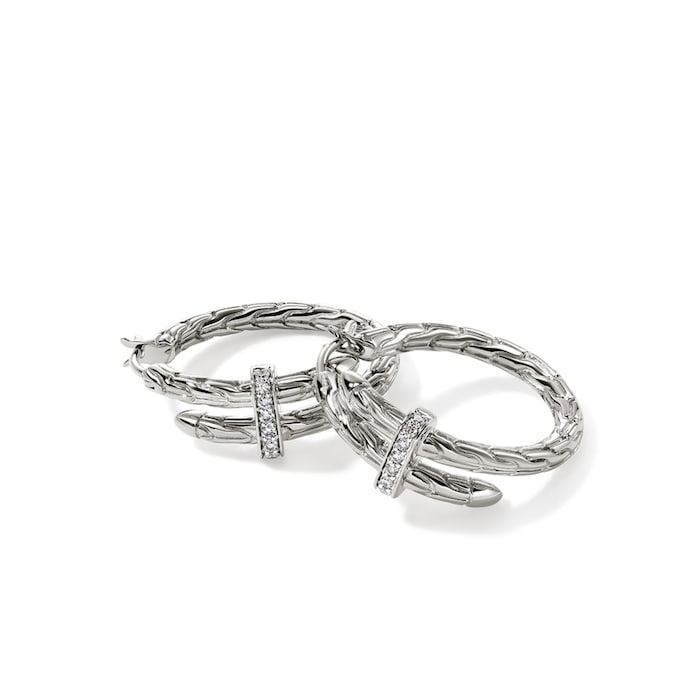 John Hardy Sterling Silver Spear Diamond Hoop Earrings
