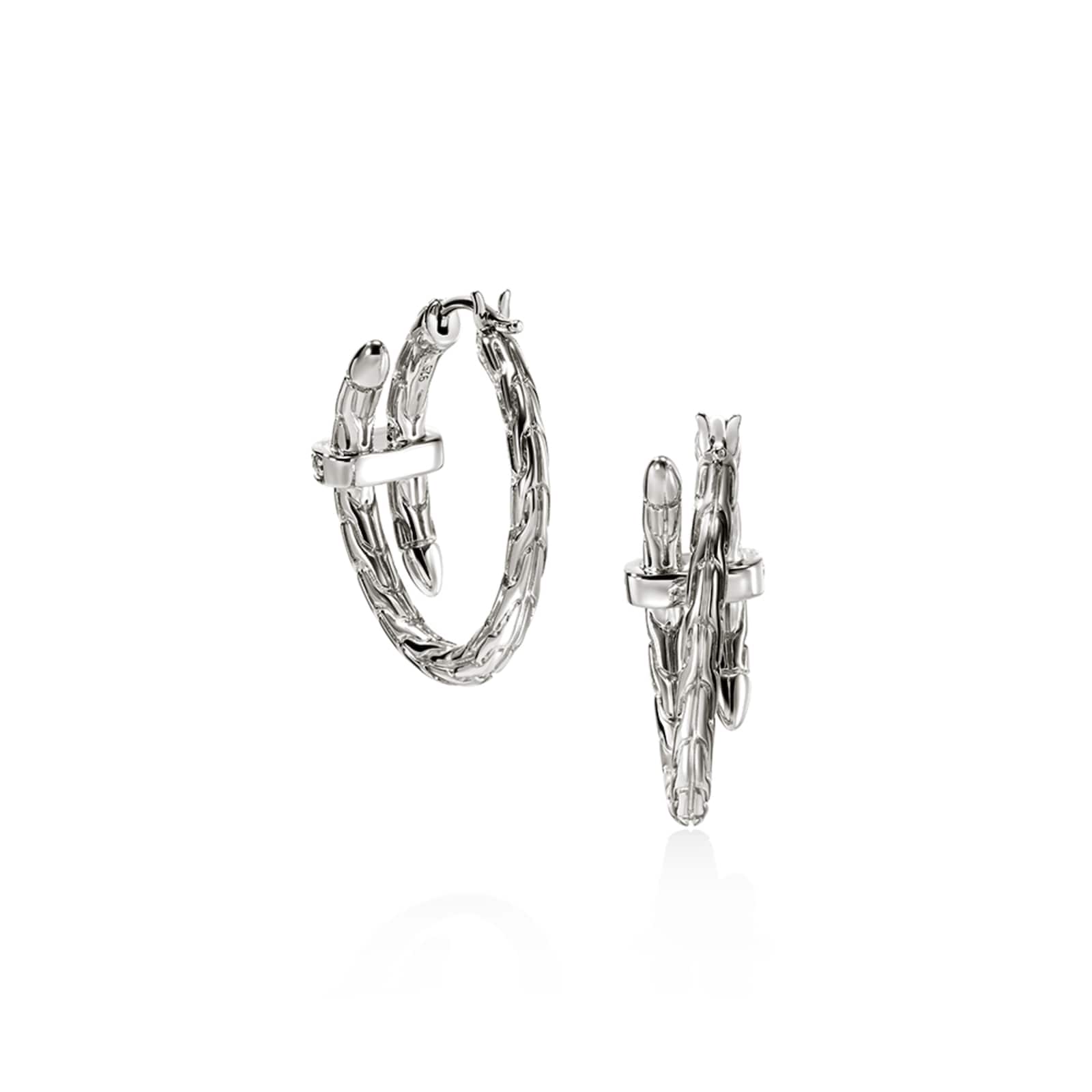 John Hardy Sterling Silver Spear Diamond Hoop Earrings