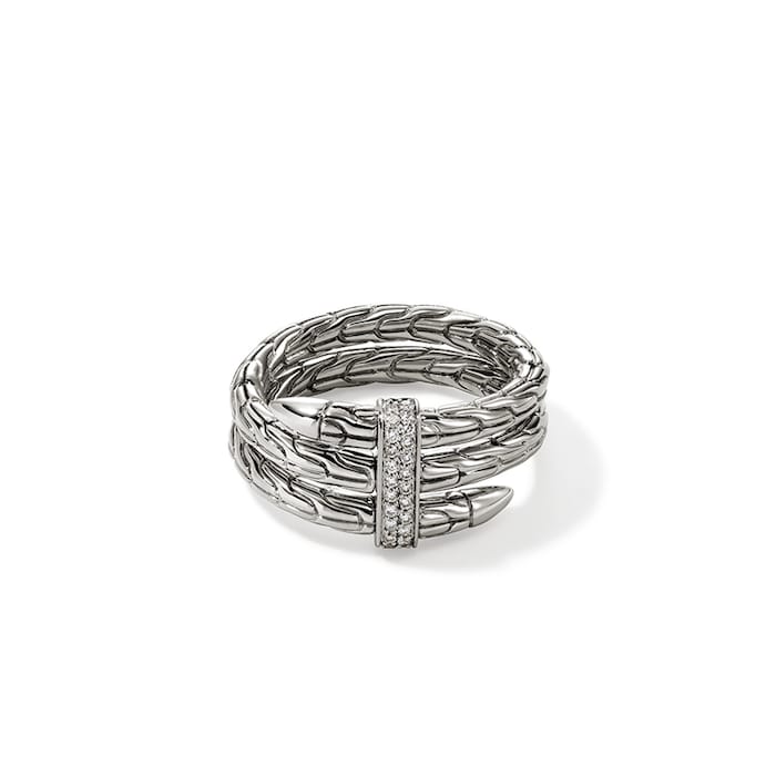 John Hardy Sterling Silver Spear Diamond Ring - Size 8