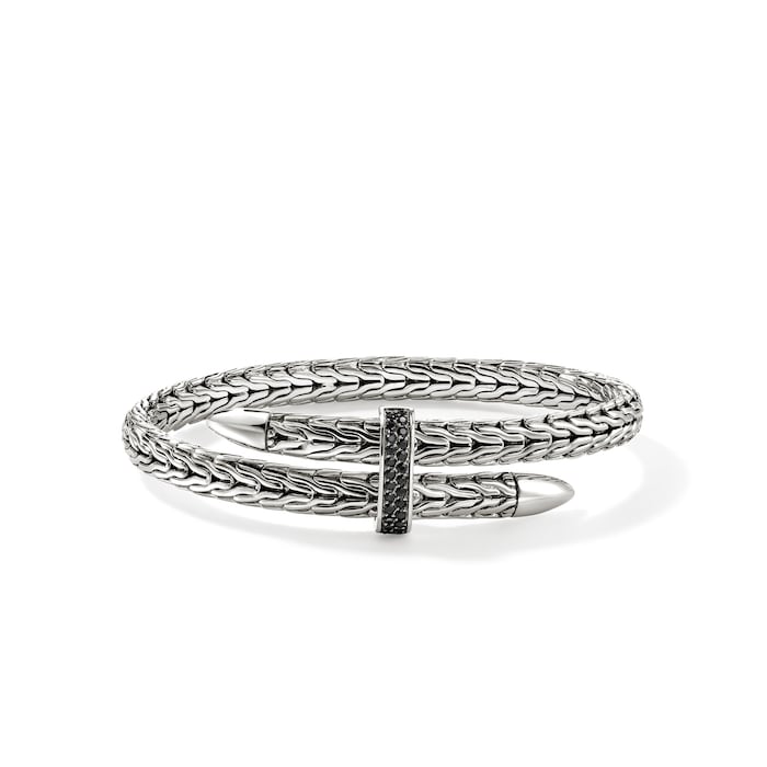 John Hardy Sterling Silver Spear Black Sapphire Flex Cuff Bracelet - Size Medium
