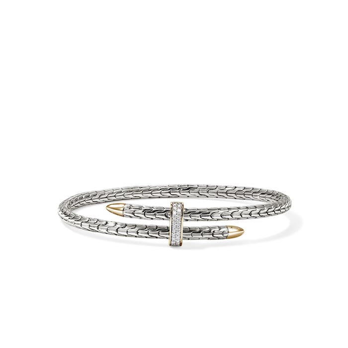 John Hardy Sterling Silver & 14K Yellow Gold Spear Diamond Flex Cuff Bracelet, 4mm - Size Medium