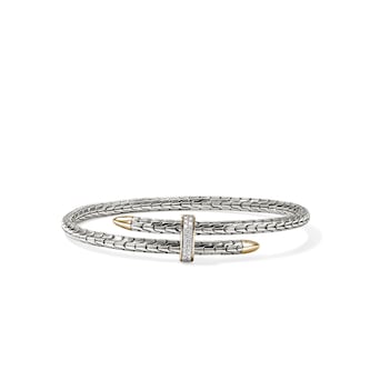 John Hardy Sterling Silver & 14K Yellow Gold Spear Diamond Flex Cuff Bracelet, 4mm - Size Medium