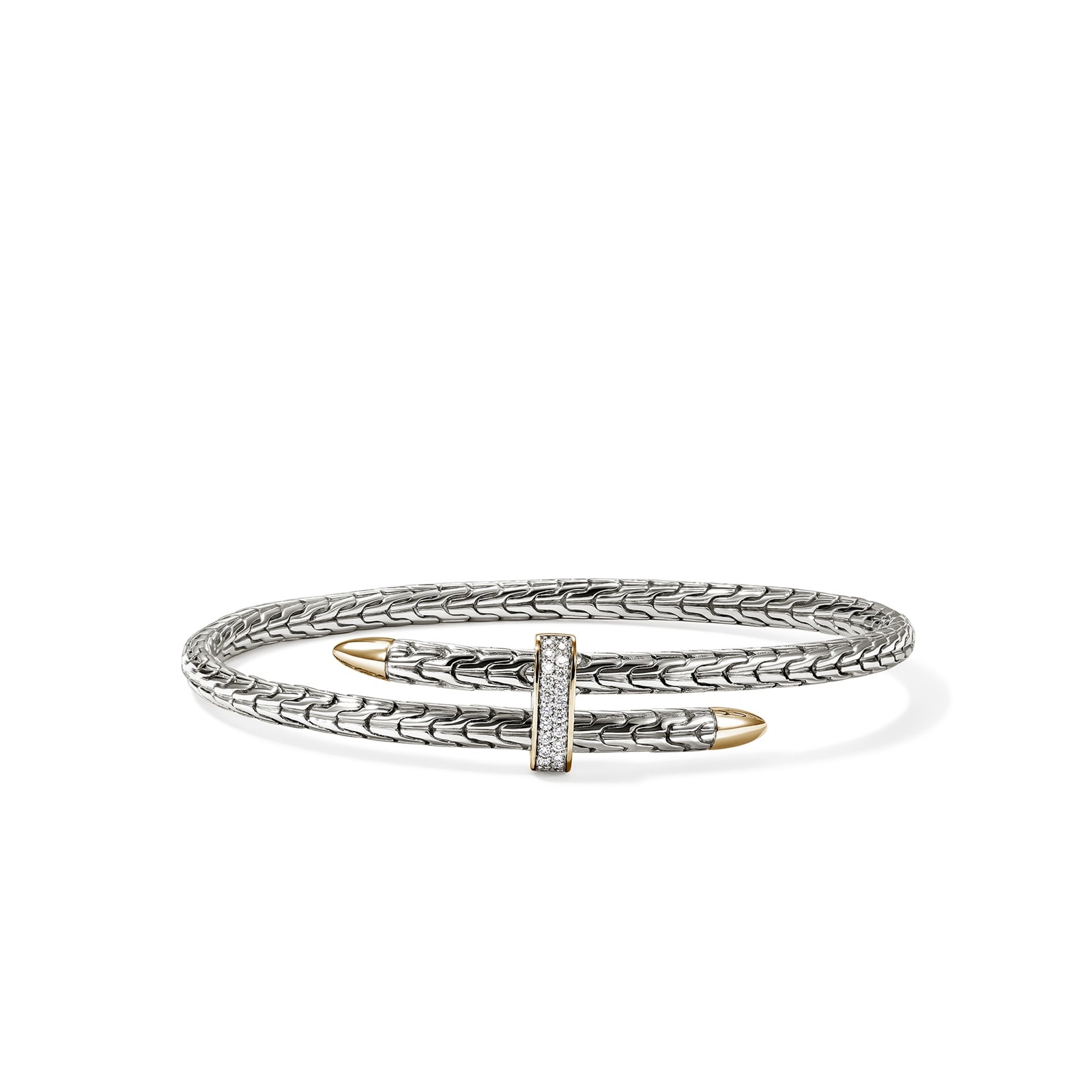 John Hardy Sterling Silver & 14K Yellow Gold Spear Diamond Flex Cuff Bracelet, 4mm - Size Medium