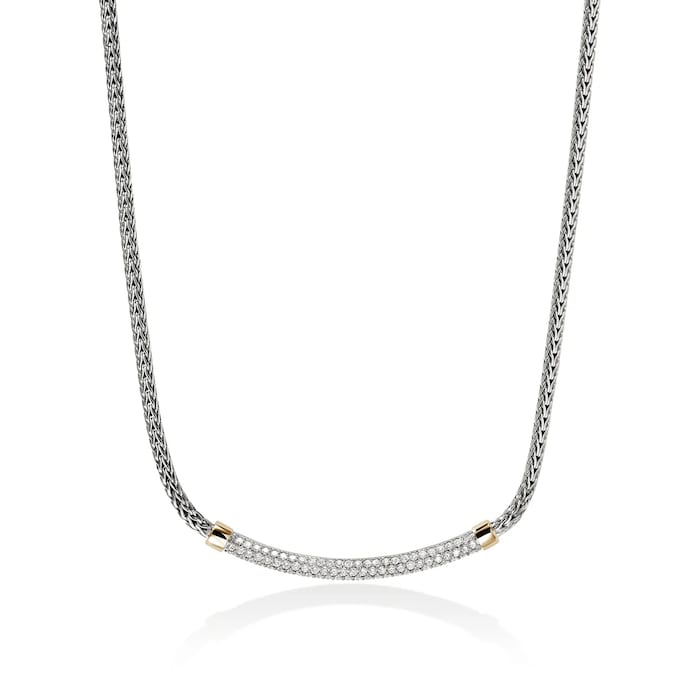 John Hardy Sterling Silver & 14K Yellow Gold JH Essential 0.68cttw Diamond Necklace, 2.5mm