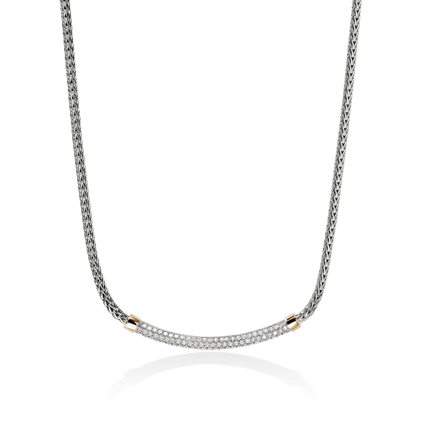John Hardy Sterling Silver & 14K Yellow Gold JH Essential 0.68cttw Diamond Necklace, 2.5mm