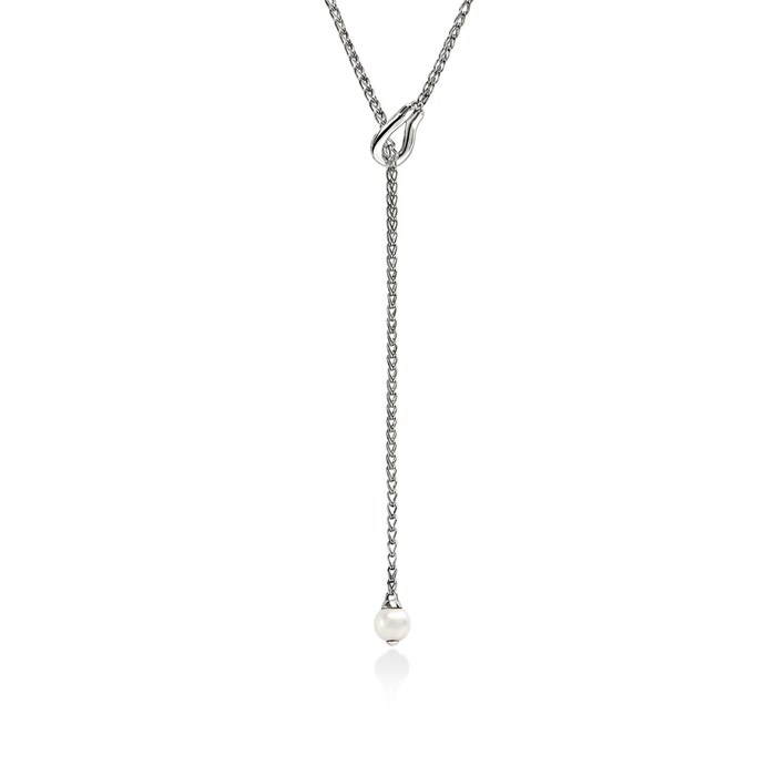 John Hardy Sterling Silver Surf 0.12cttw Diamond & Pearl Y Necklace