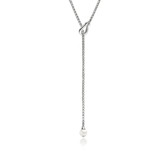 John Hardy Sterling Silver Surf 0.12cttw Diamond & Pearl Y Necklace