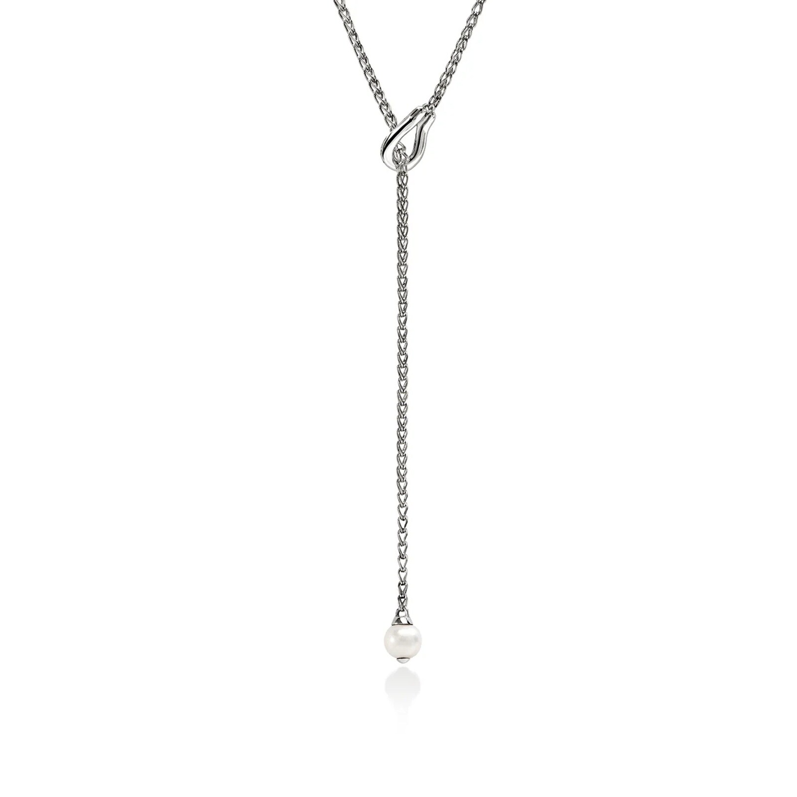 John Hardy Sterling Silver Surf 0.12cttw Diamond & Pearl Y Necklace