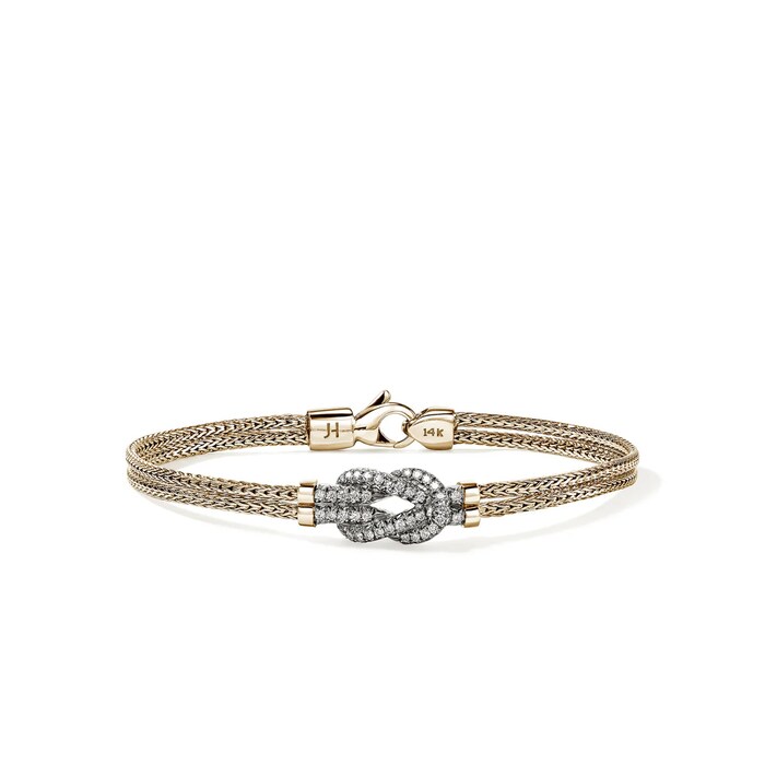 John Hardy 14K Yellow Gold Love Knot 0.30cttw Diamond Bracelet - Size Medium