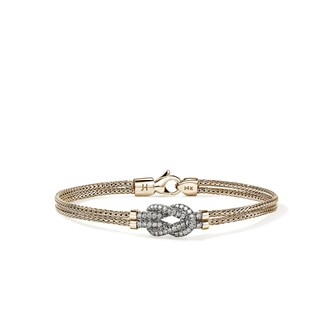 John Hardy 14K Yellow Gold Love Knot 0.30cttw Diamond Bracelet - Size Medium