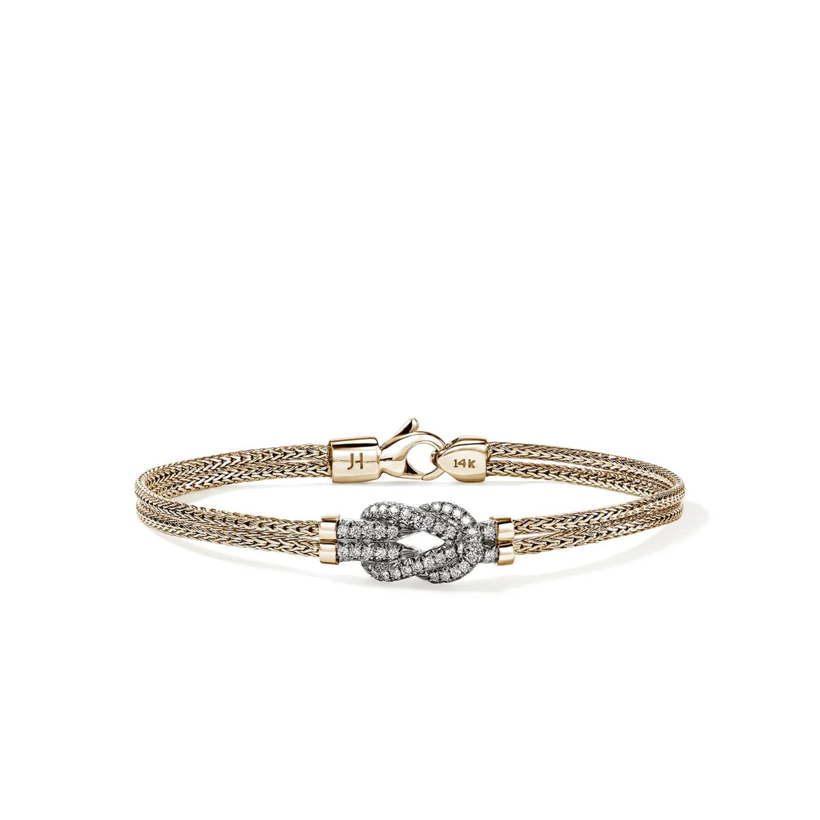 John Hardy 14K Yellow Gold Love Knot 0.30cttw Diamond Bracelet - Size Medium