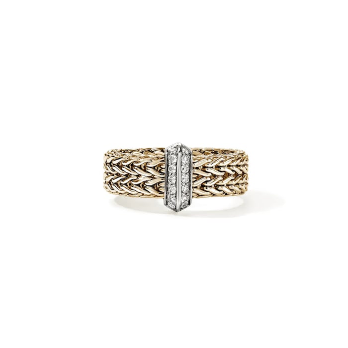 John Hardy 14K Yellow Gold Icon 0.16cttw Diamond Bar Ring, 6mm - Ring Size 7