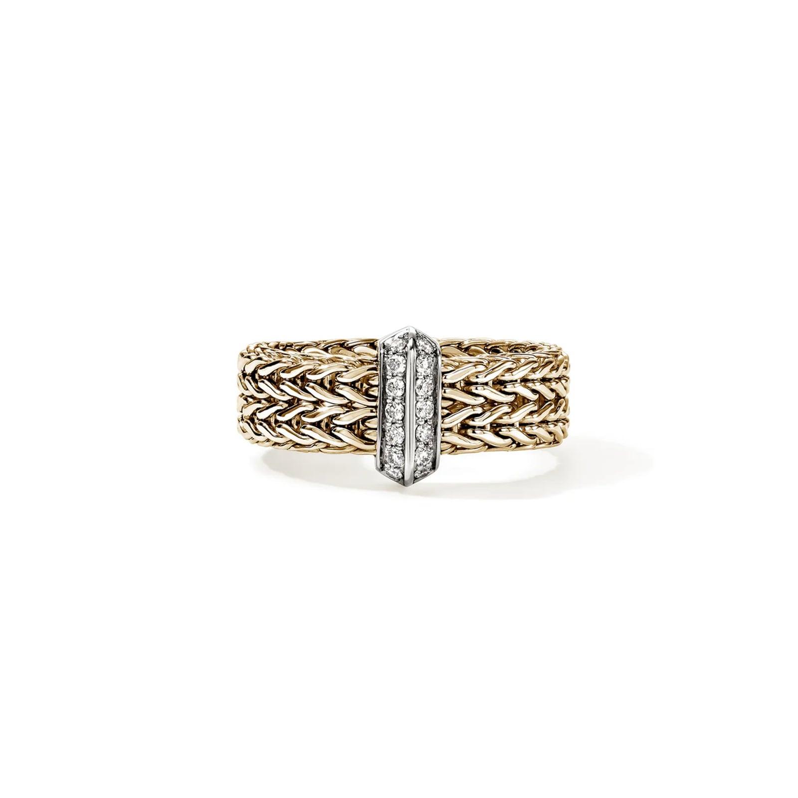 John Hardy 14K Yellow Gold Icon 0.16cttw Diamond Bar Ring, 6mm - Ring Size 7