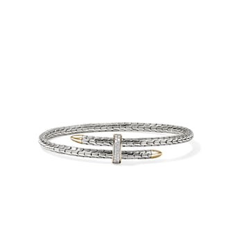 John Hardy Sterling Silver & 14K Yellow Gold Spear 0.16cttw Diamond Flex Cuff Bracelet, 4mm - Size Small