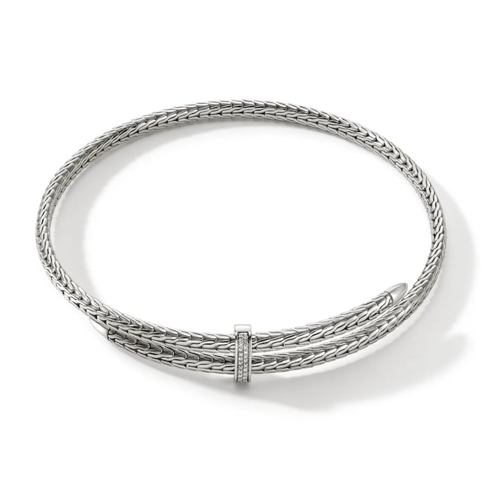 John Hardy Sterling Silver Spear 0.24cttw Diamond Flex Coil Choker Necklace