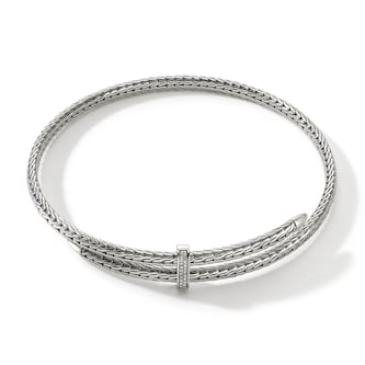 John Hardy Sterling Silver Spear 0.24cttw Diamond Flex Coil Choker Necklace