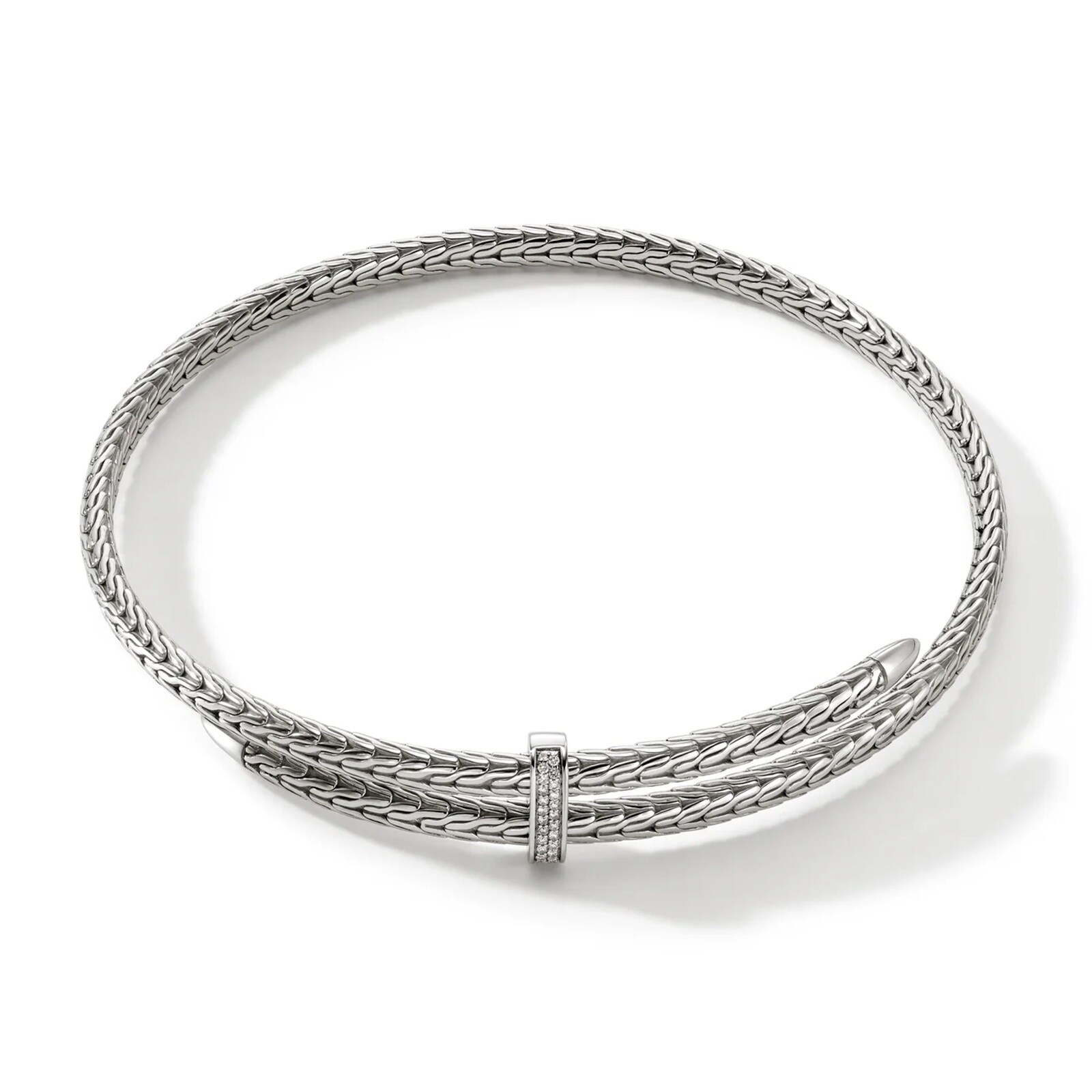 John Hardy Sterling Silver Spear 0.24cttw Diamond Flex Coil Choker Necklace