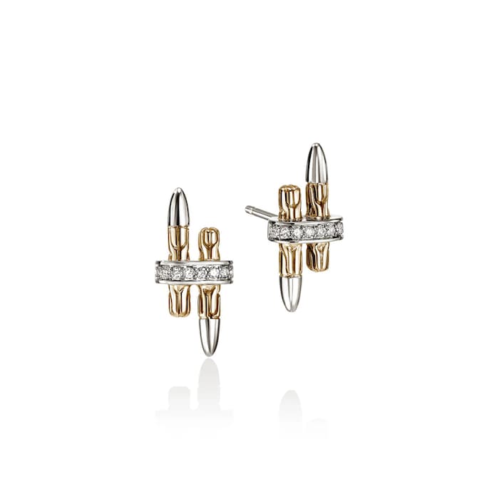 John Hardy 14K Yellow Gold & Sterling Silver Spear 0.12cttw Diamond Stud Earrings