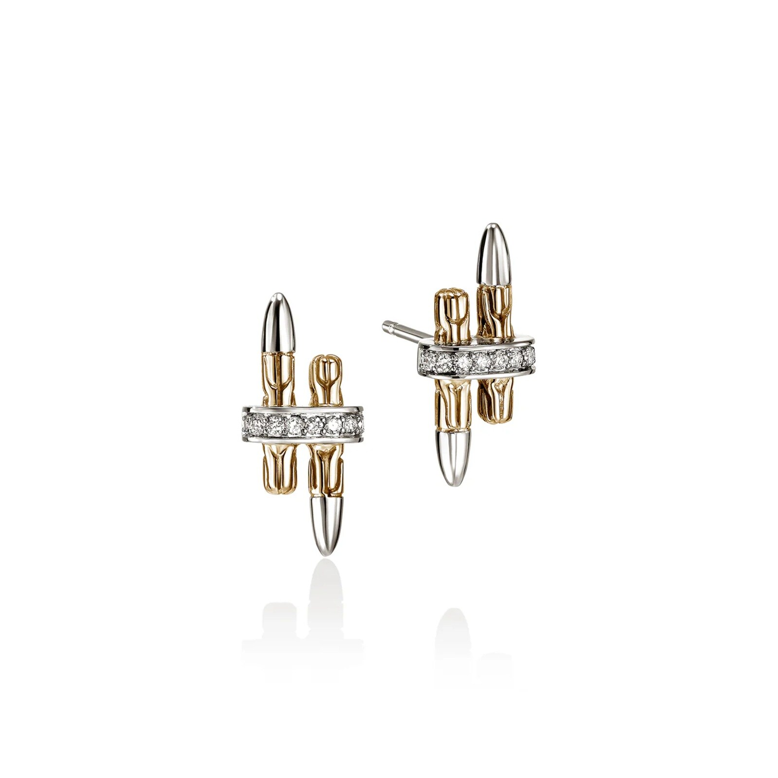 John Hardy 14K Yellow Gold & Sterling Silver Spear 0.12cttw Diamond Stud Earrings