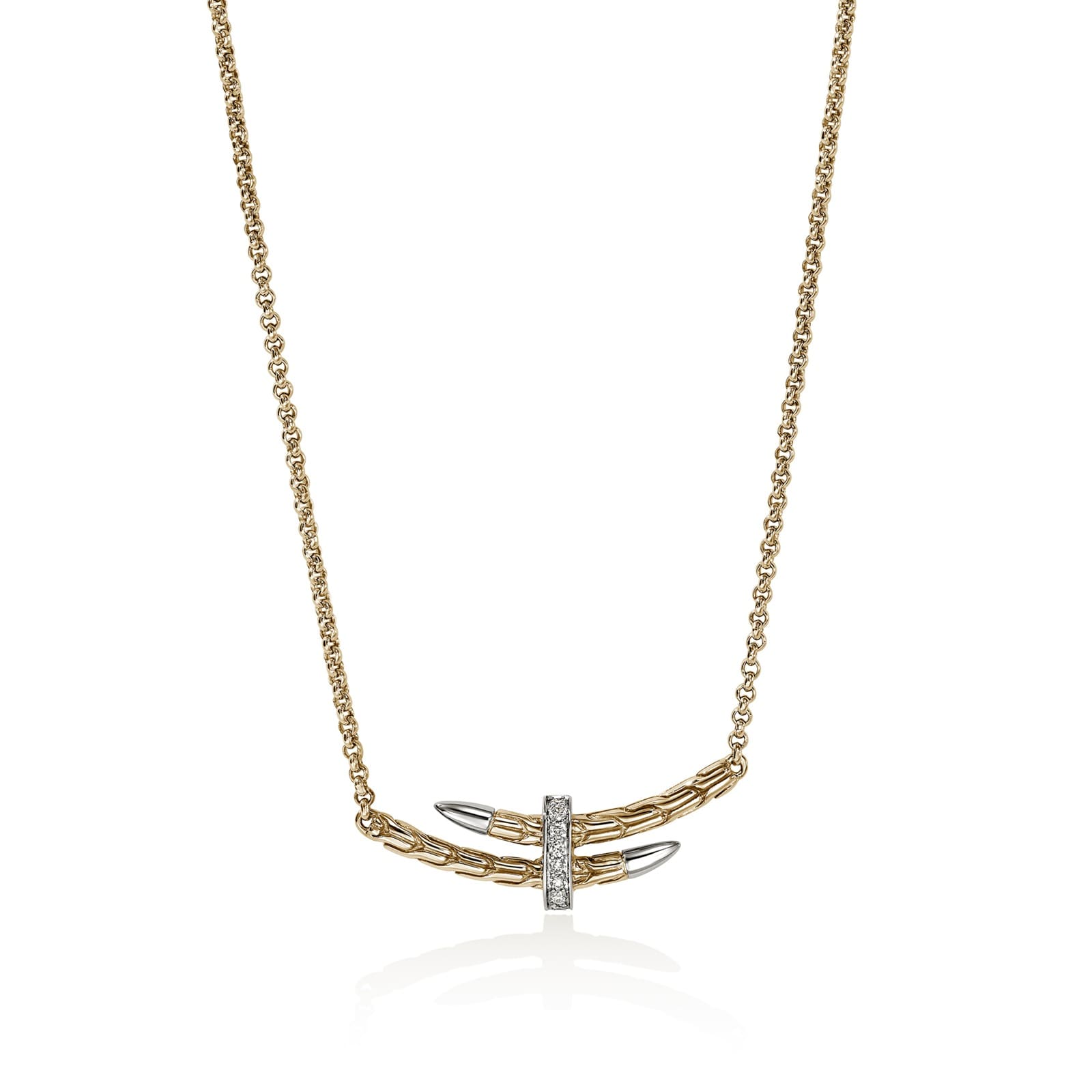 John Hardy Sterling Silver & 14K Yellow Gold Spear Diamond Station Necklace, 16-18 Inches