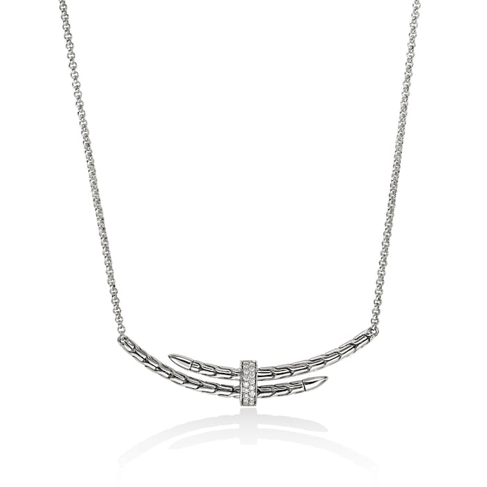 John Hardy Sterling Silver Spear Diamond Station Necklace
