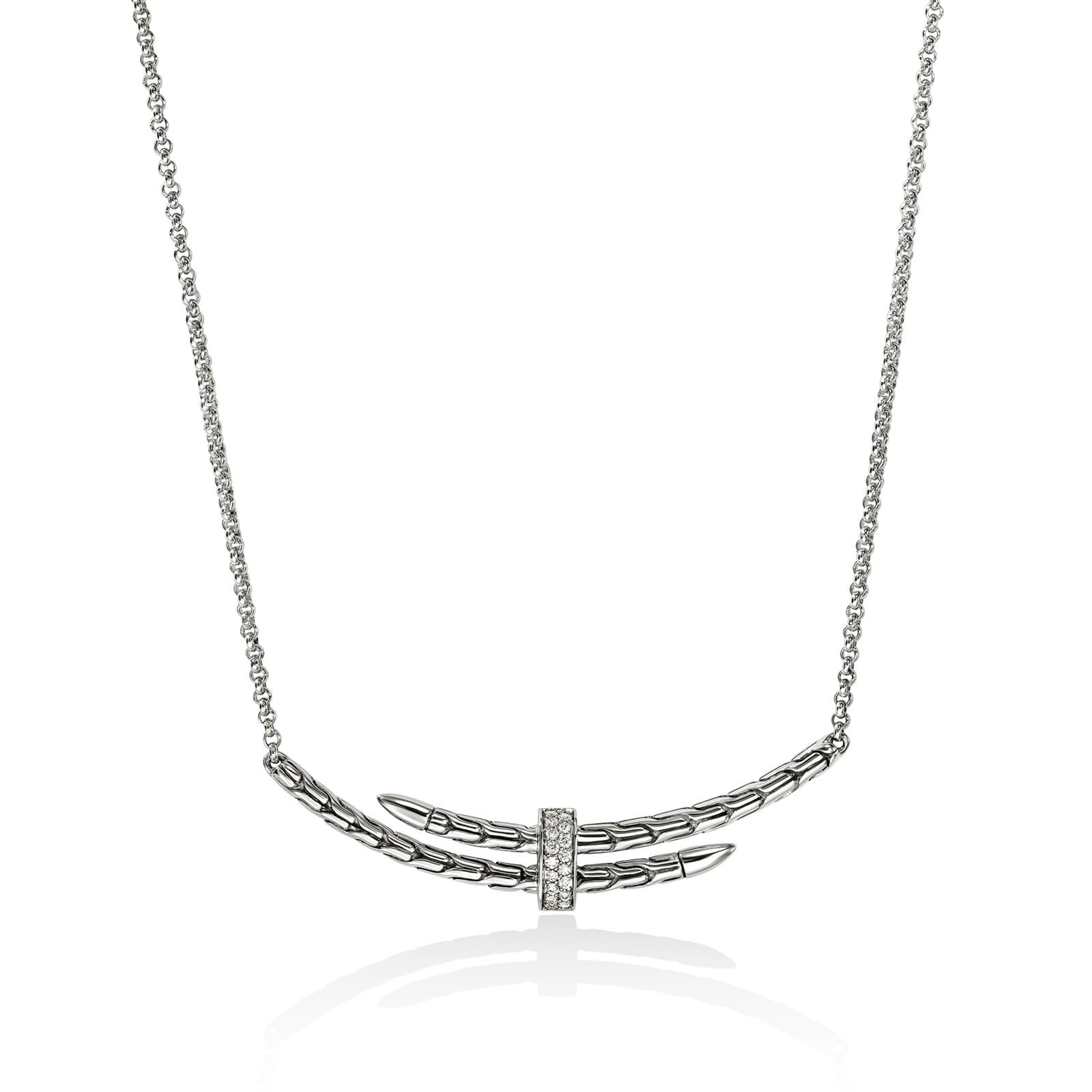 John Hardy Sterling Silver Spear Diamond Station Necklace