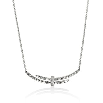 John Hardy Sterling Silver Spear Diamond Station Necklace
