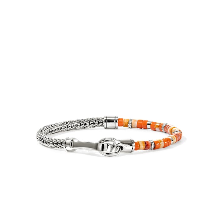 John Hardy Sterling Silver Heishi Beaded Chain Bracelet - Size Large