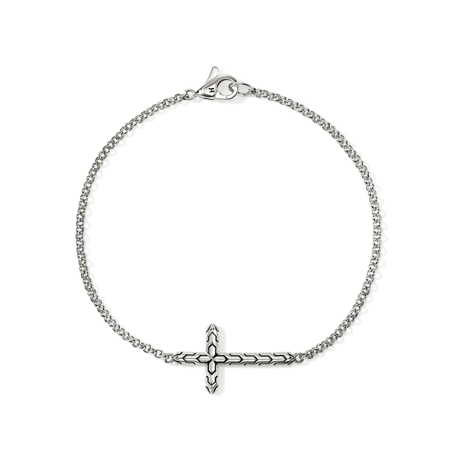 John Hardy Sterling Silver JH Essentials Cross Bracelet - Size Medium