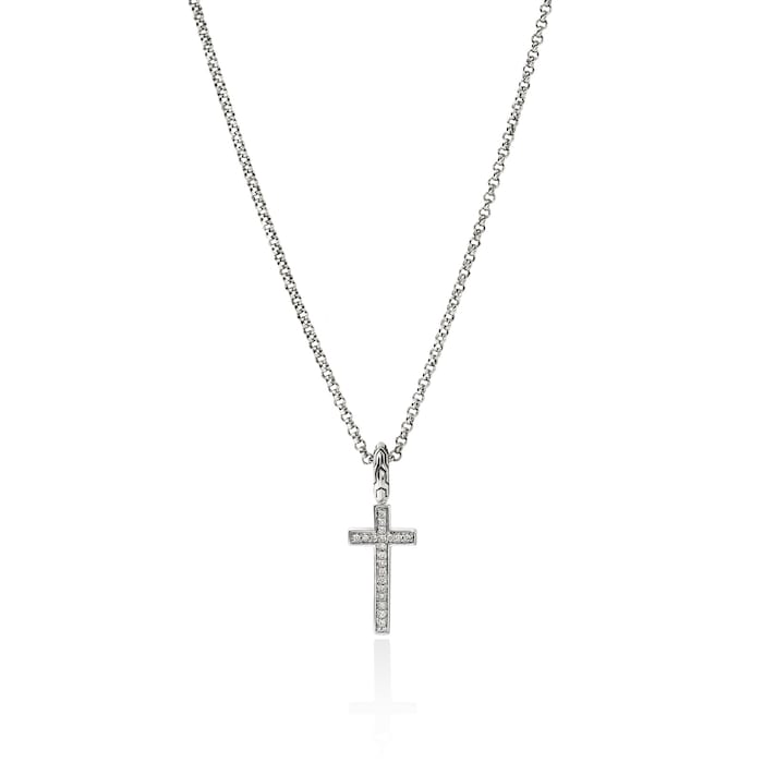 John Hardy Sterling Silver JH Essentials Cross Diamond Necklace