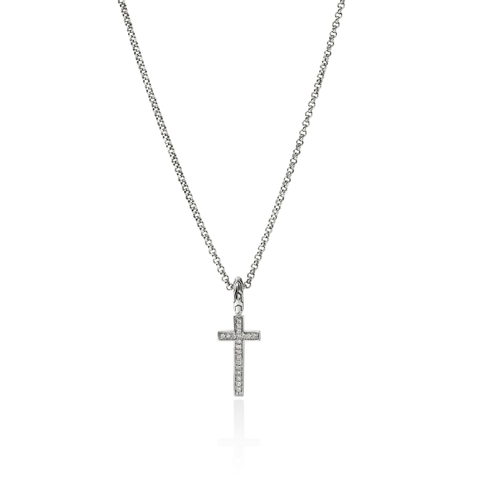 John Hardy Sterling Silver JH Essentials Cross Diamond Necklace