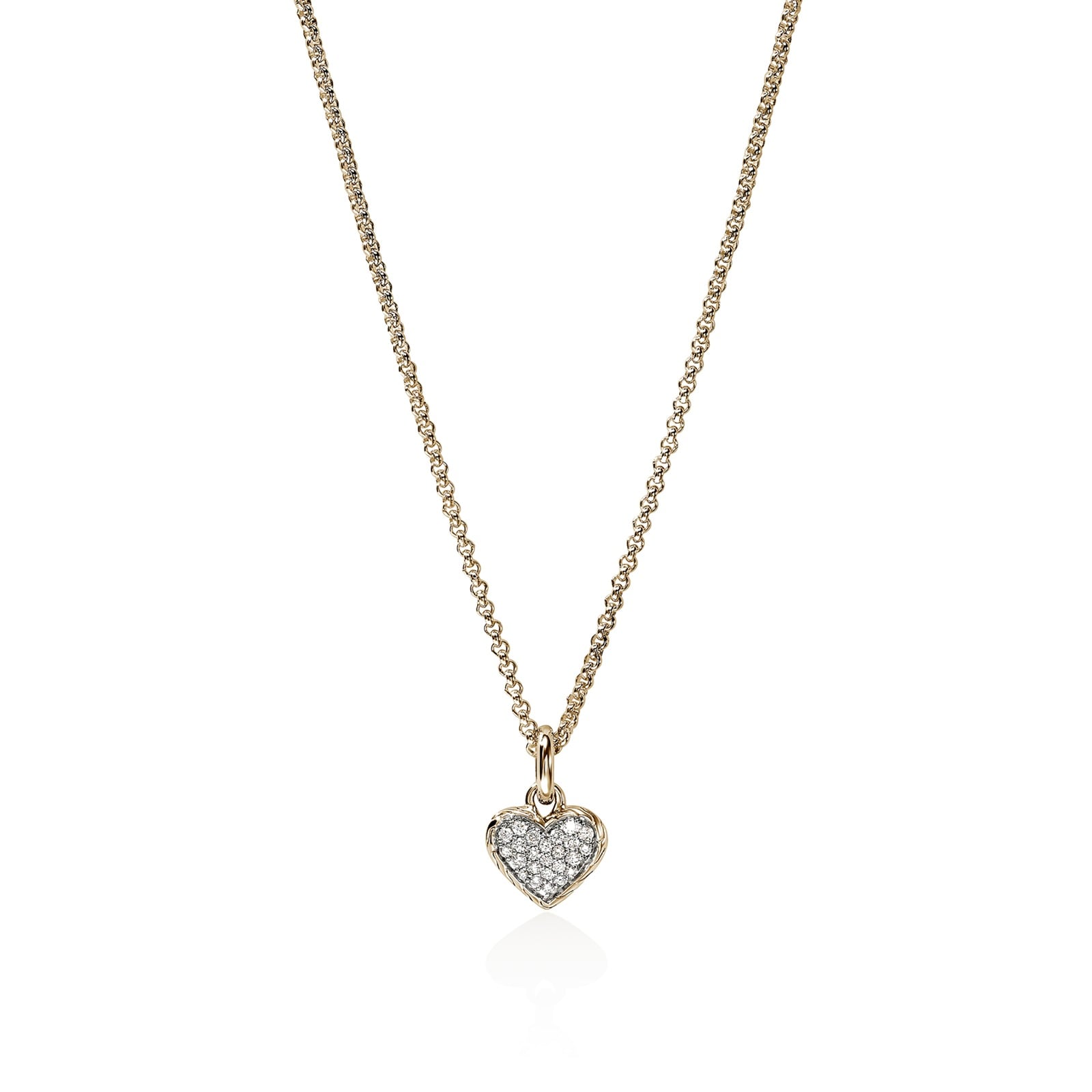 John Hardy 14K Yellow Gold JH Essentials 0.14cttw Diamond Pebble Heart Pendant Necklace