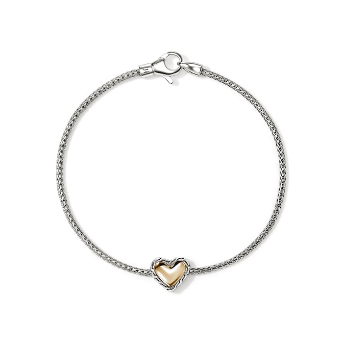 John Hardy 14K Yellow Gold & Sterling Silver JH Essentials Heart Motif Bracelet - Size Medium