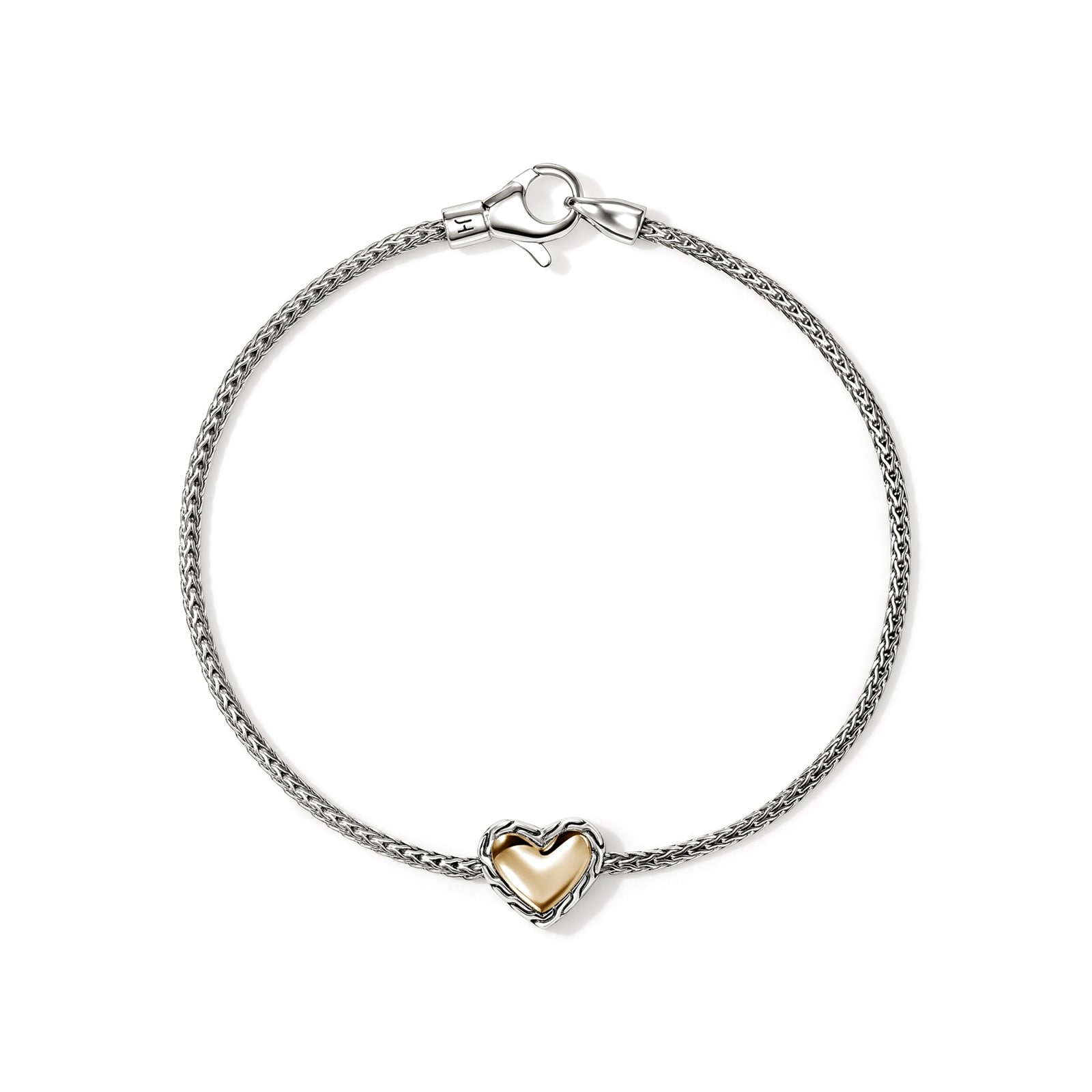 John Hardy 14K Yellow Gold & Sterling Silver JH Essentials Heart Motif Bracelet - Size Medium