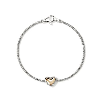 John Hardy 14K Yellow Gold & Sterling Silver JH Essentials Heart Motif Bracelet - Size Medium