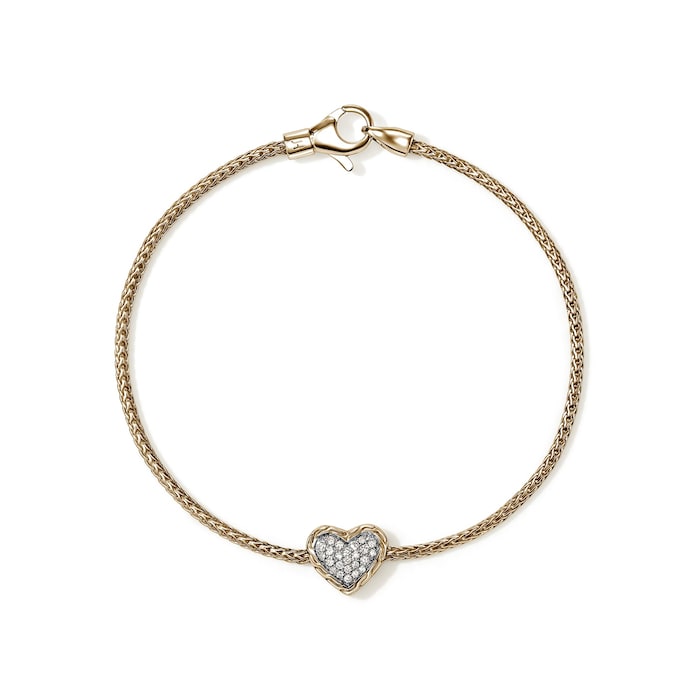 John Hardy 14K Yellow Gold JH Essentials 0.14ctw Diamond Heart Motif Bracelet - Size Medium