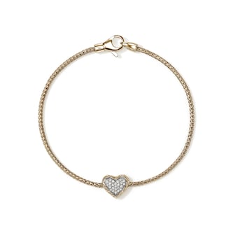 John Hardy 14K Yellow Gold JH Essentials 0.14ctw Diamond Heart Motif Bracelet - Size Medium