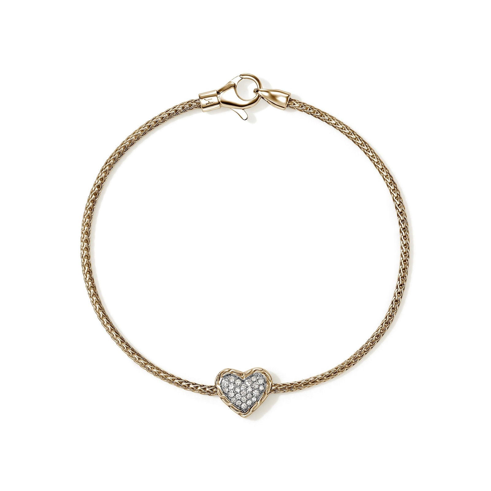 John Hardy 14K Yellow Gold JH Essentials 0.14ctw Diamond Heart Motif Bracelet - Size Medium