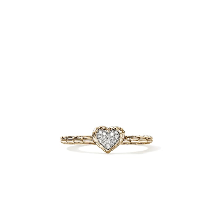 John Hardy 14K Yellow Gold & Sterling Silver JH Essentials 0.07cttw Diamond Heart Motif Ring - Ring Size 7