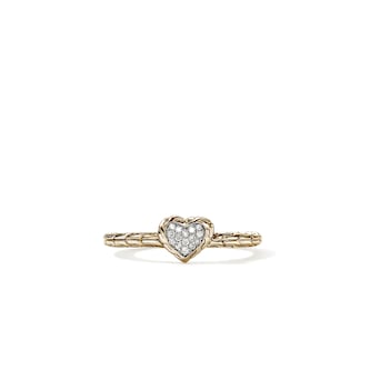 John Hardy 14K Yellow Gold & Sterling Silver JH Essentials 0.07cttw Diamond Heart Motif Ring - Ring Size 7