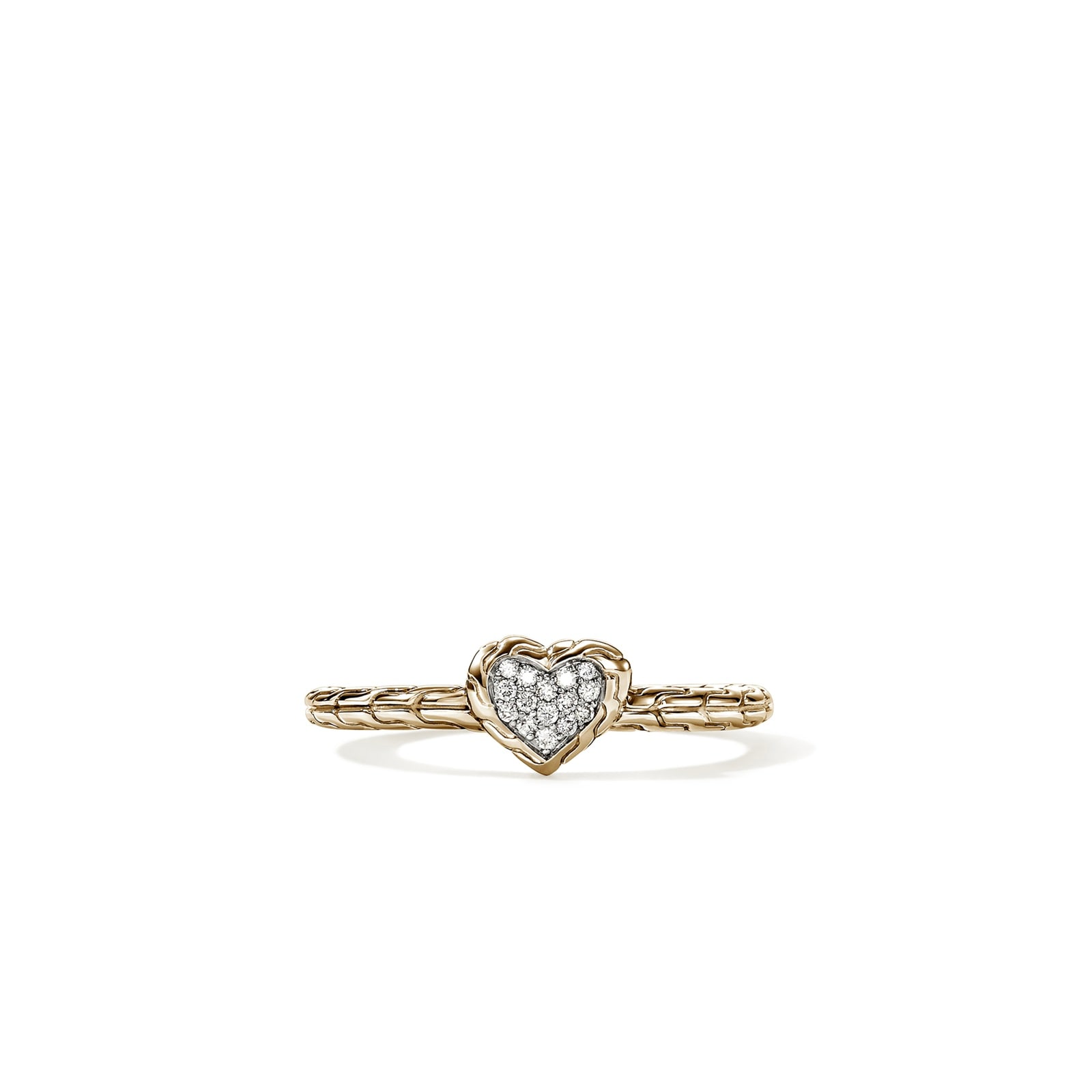 John Hardy 14K Yellow Gold & Sterling Silver JH Essentials 0.07cttw Diamond Heart Motif Ring - Ring Size 7
