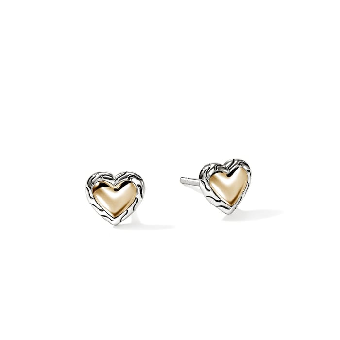 John Hardy 14K Yellow Gold & Sterling Silver JH Essentials Heart Motif Stud Earrings