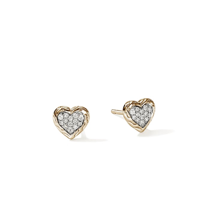John Hardy 14K Yellow Gold JH Essentials 0.13cttw Diamond Heart Motif Stud Earrings
