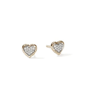 John Hardy 14K Yellow Gold JH Essentials 0.13cttw Diamond Heart Motif Stud Earrings