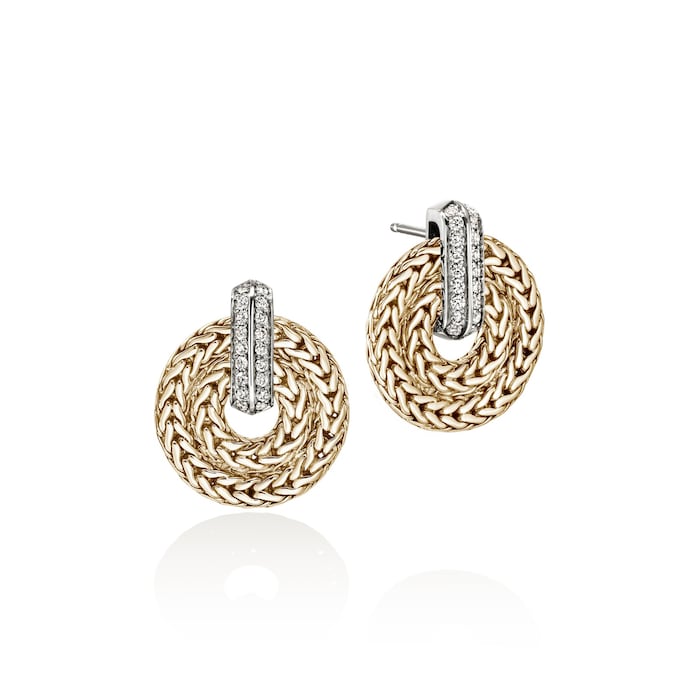 John Hardy 14K Yellow Gold Icon 0.43cttw Diamond Circle Drop Earrings