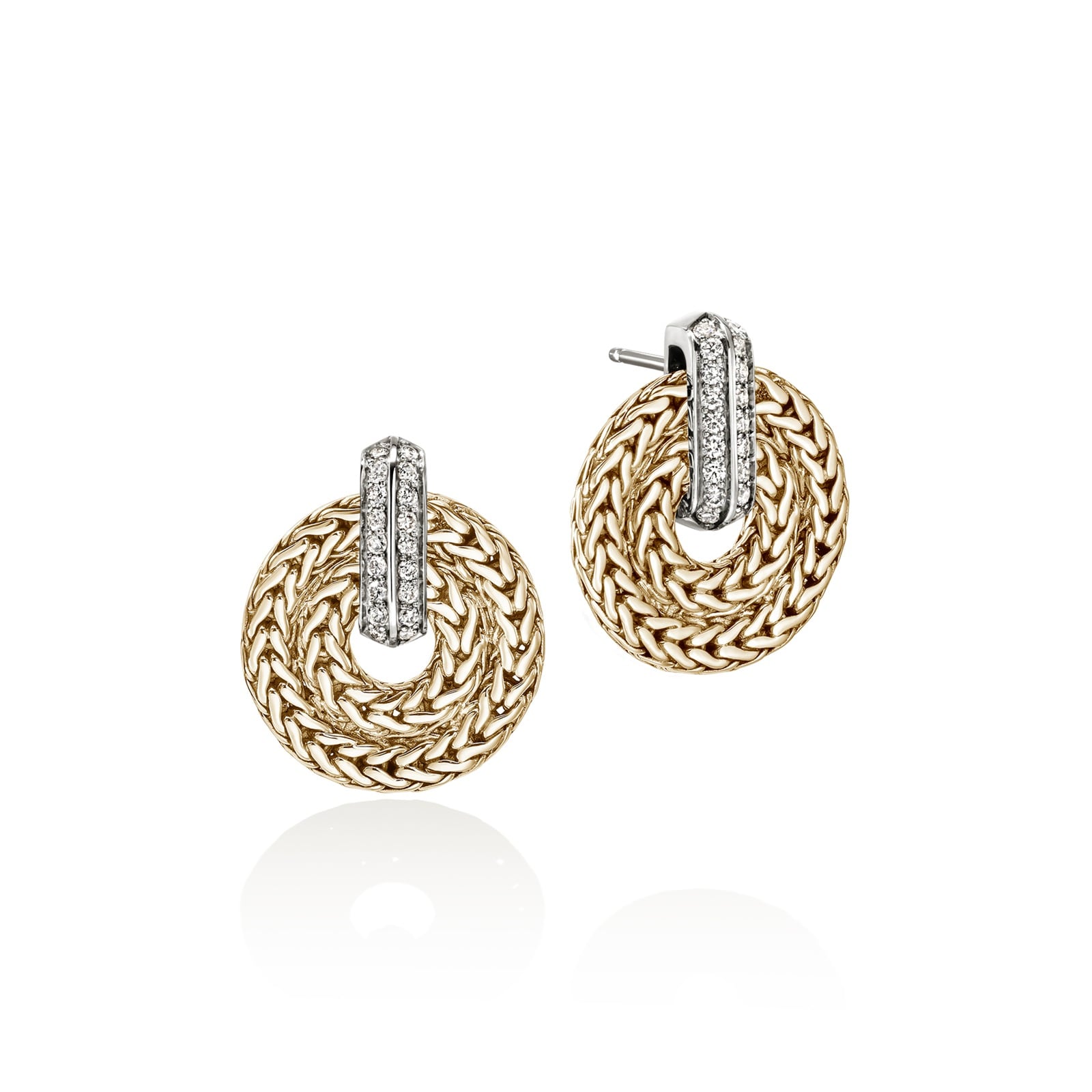 John Hardy 14K Yellow Gold Icon 0.43cttw Diamond Circle Drop Earrings