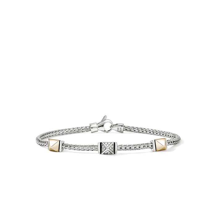 John Hardy 14K Yellow Gold & Sterling Silver Icon 0.07cttw Diamond Station Bracelet - Size Medium