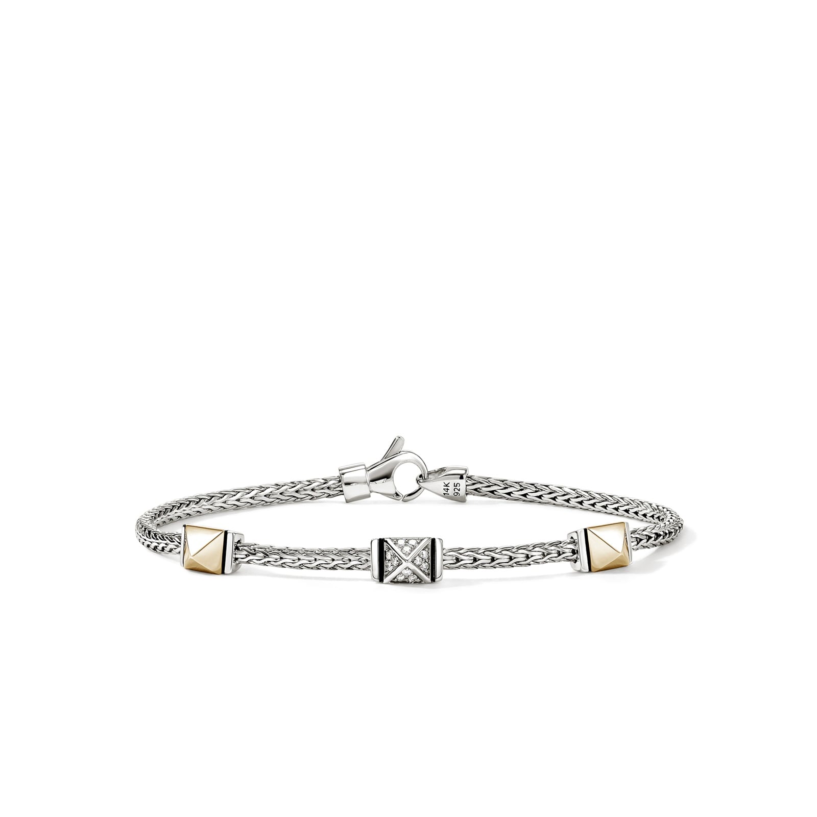 John Hardy 14K Yellow Gold & Sterling Silver Icon 0.07cttw Diamond Station Bracelet - Size Medium