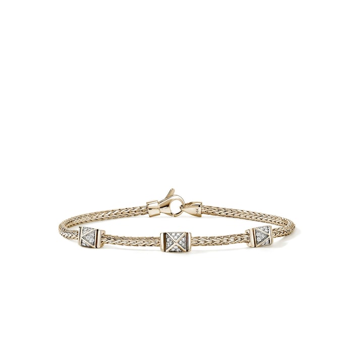John Hardy 14K Yellow Gold Icon 0.21cttw Diamond Station Bracelet - Size Medium
